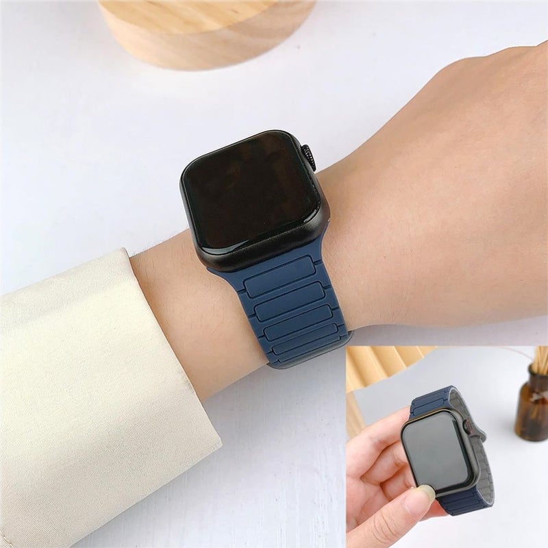 حزام سيليكون مغناطيسي مع حافظة واقية لساعة Apple Watch Series 42mm 44mm بلون كحلي غامق - Image 5