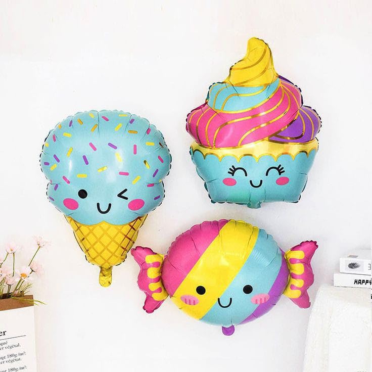 Atpata Funky Sweet Tooth Foil Balloons Combo - 5pcs Party Decoration Set with Ice Cream, Candy Cane, Cupcake & Candy Shape Balloons in Rainbow & Golden Stripes for Birthdays and Candyland Themes - Image 5