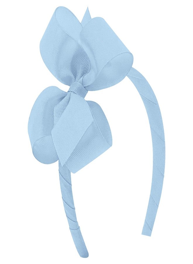 Wee Ones Girls' Classic Grosgrain Hair Bow on a Wrapped Headband, Stylish For All Hair Types, Medium Bow, Millennium Blue - Image 1