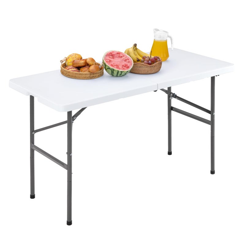 NEWBULIG 4 FT Folding Table Plastic Portable Fold-in-Half Table Heavy Duty for Camping Picnic Dining Party Kitchen Outdoor Indoor with Carrying Handle - Image 1