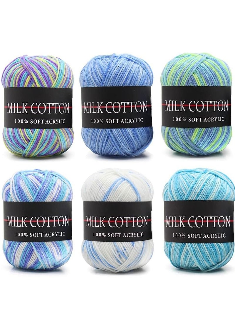 Excefore 6 Rolls 50g Acrylic Yarn Skeins, Soft Yarn for Crocheting and Knitting Craft Project, Assorted Starter Crochet Kit Yarn Bulk for Adults and Kids (Blue)  - Image 1