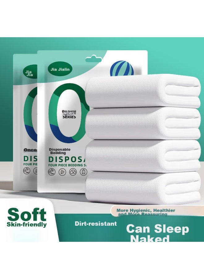 Jajalin Disposable Four-piece Bedding Set Including Bed Sheet, Duvet Cover, Pillowcases, Travel Hygiene Sleeping Bag, Hotel Bedding - Image 1