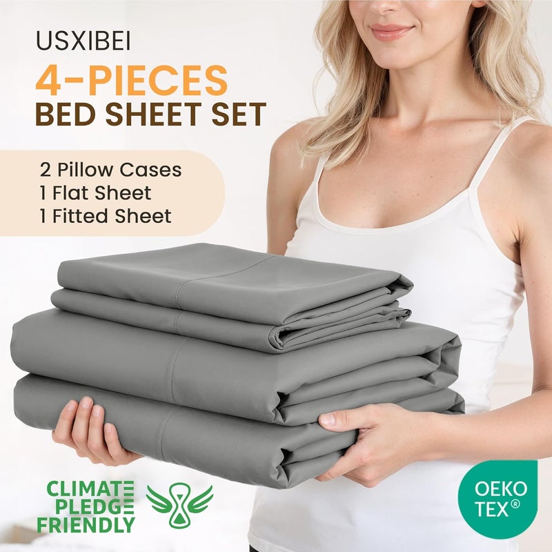 USXIBEI King Size 4 Piece Bed Sheet Set - Ultra Imitation Cotton-Premium Breathable & Cooling Sheets - Hotel Luxury Bed Sheets Deep Pocket up to 15"- Wrinkle, Fade, Stain Resistant (Dark Grey, King) - Image 2