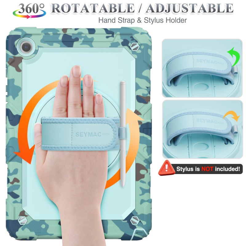 SEYMAC stock Case for Samsung Galaxy Tab A9+ Plus 11'', Full-Body Drop Protection Case with Screen Protector Pencil Holder [360Â° Rotating Hand Strap] &Stand, SkyBlue Camo - Image 3