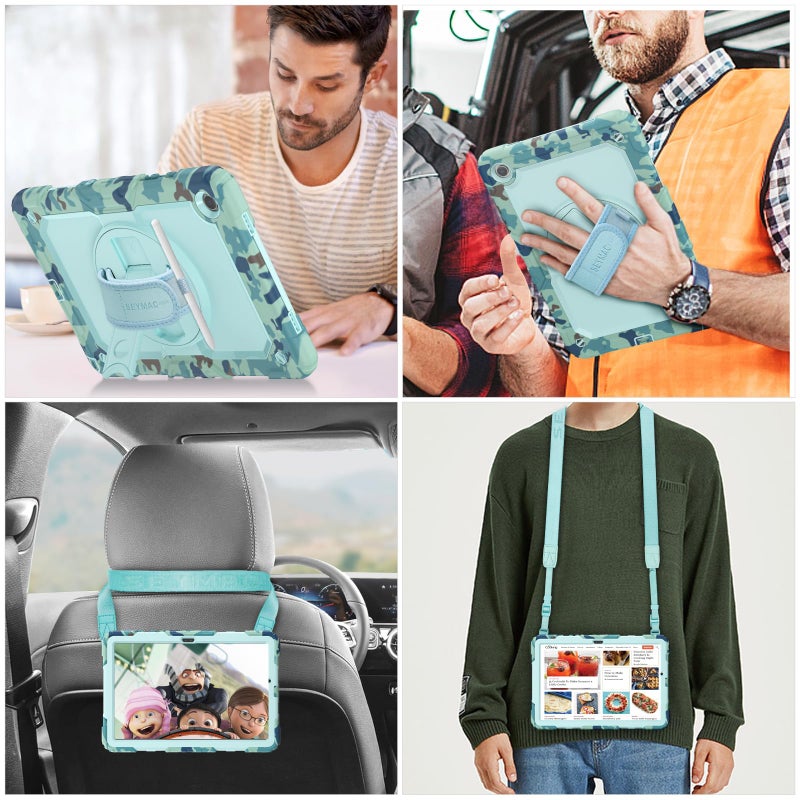 SEYMAC stock Case for Samsung Galaxy Tab A9+ Plus 11'', Full-Body Drop Protection Case with Screen Protector Pencil Holder [360Â° Rotating Hand Strap] &Stand, SkyBlue Camo - Image 2