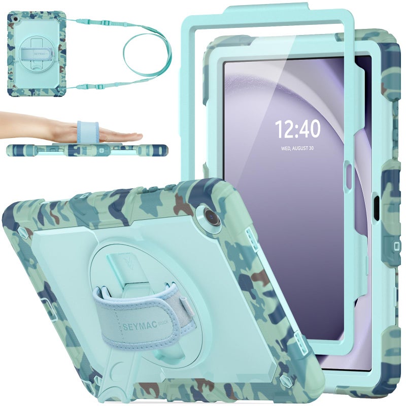 SEYMAC stock Case for Samsung Galaxy Tab A9+ Plus 11'', Full-Body Drop Protection Case with Screen Protector Pencil Holder [360Â° Rotating Hand Strap] &Stand, SkyBlue Camo - Image 1