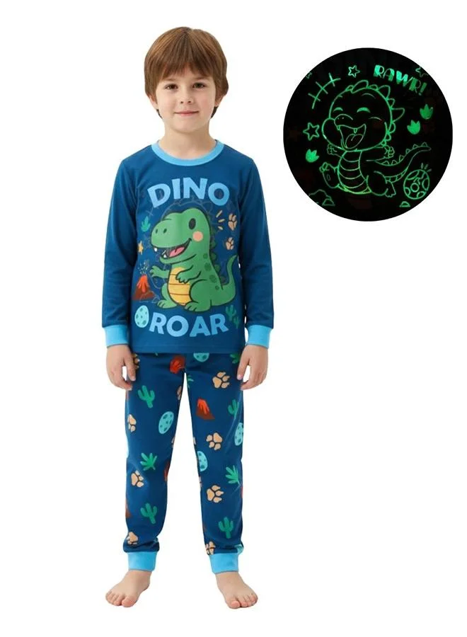 babyqlo Dino Roar Print Boys Glow in the dark Pajama Set