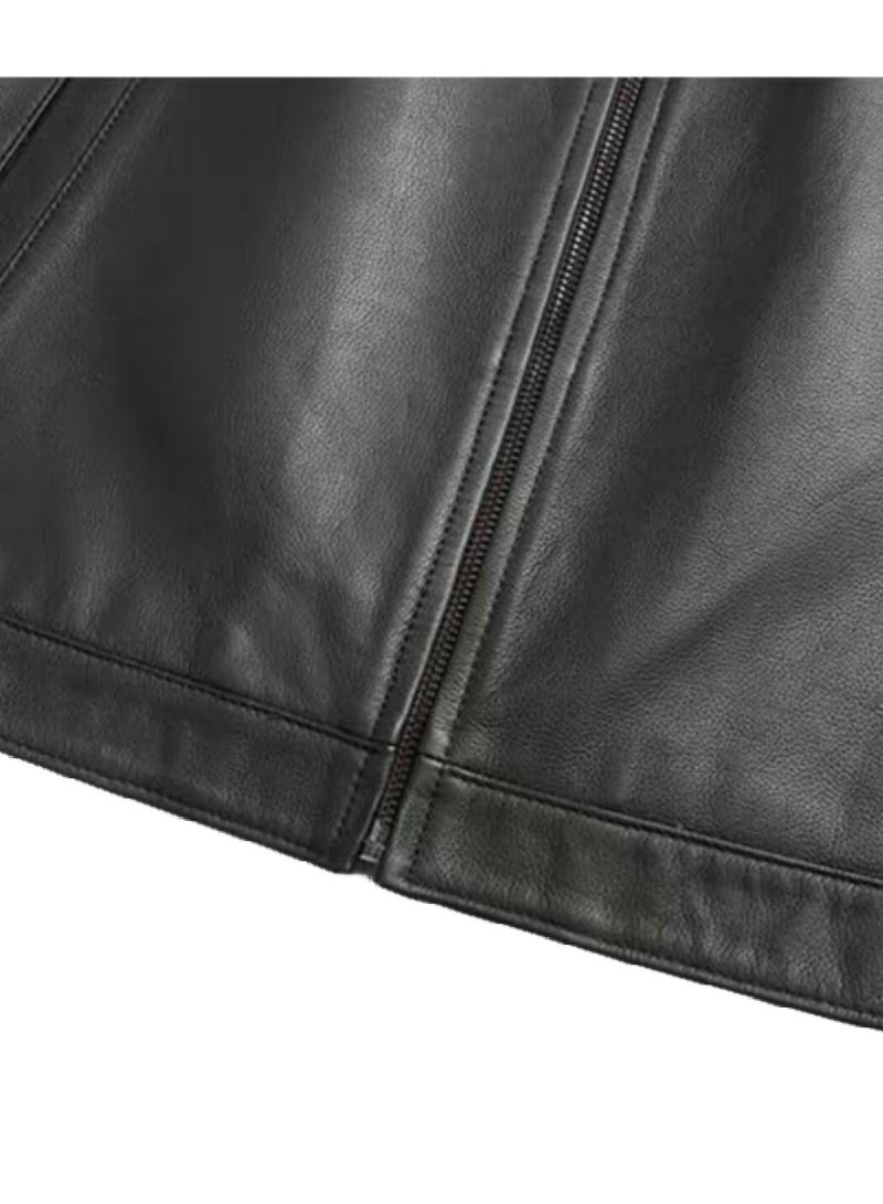 The TOP Leather (C25) Men's Genuine Lambskin Leather Biker Jacket  - Image 2
