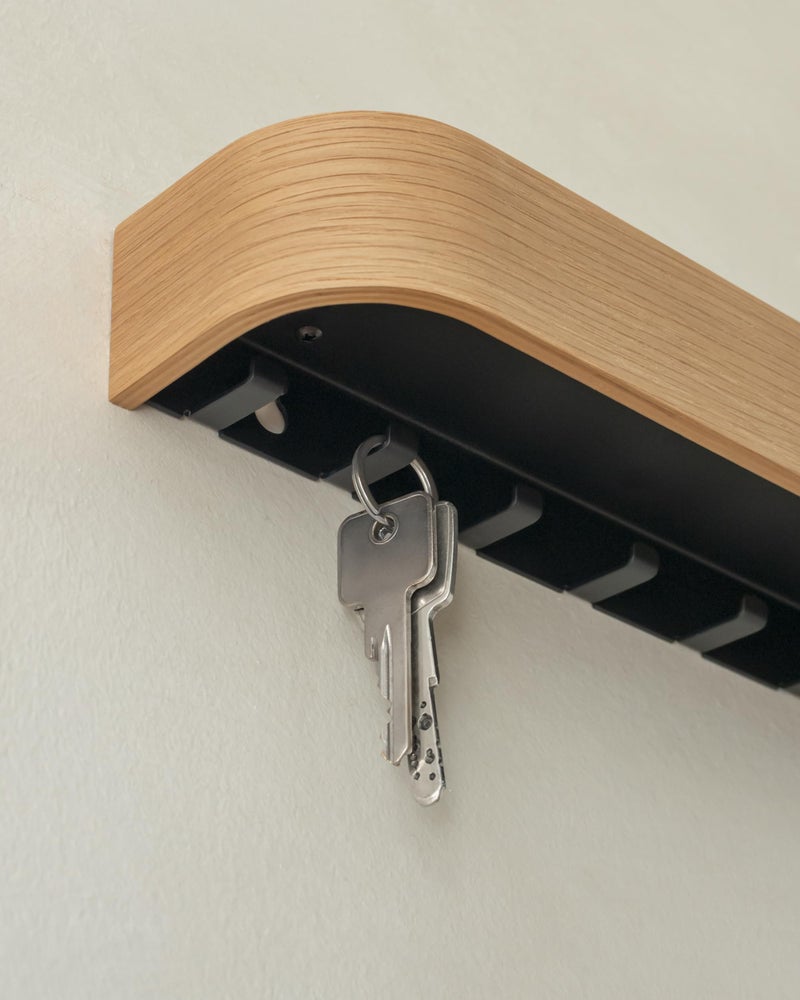Kazai.Â® Key Holder 'Toke' | Minimalist Key Hook Design from Berlin | Modern Key Holder Wall Mount with Wooden Shelf | Key Rack for Wall as Entryway Organizer | Oak - Image 5
