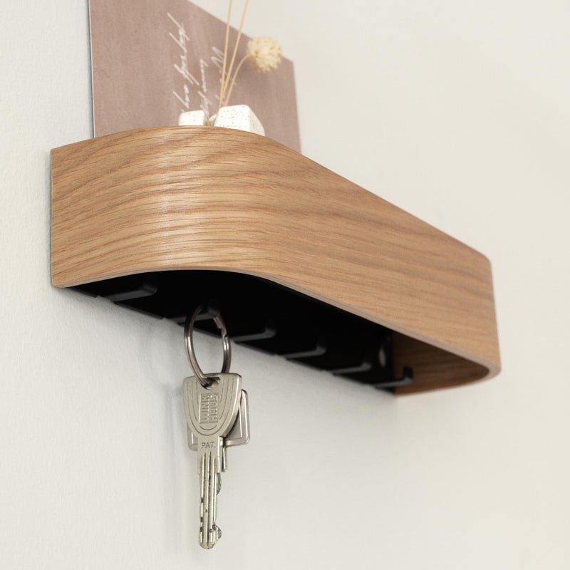 Kazai.Â® Key Holder 'Toke' | Minimalist Key Hook Design from Berlin | Modern Key Holder Wall Mount with Wooden Shelf | Key Rack for Wall as Entryway Organizer | Oak - Image 2