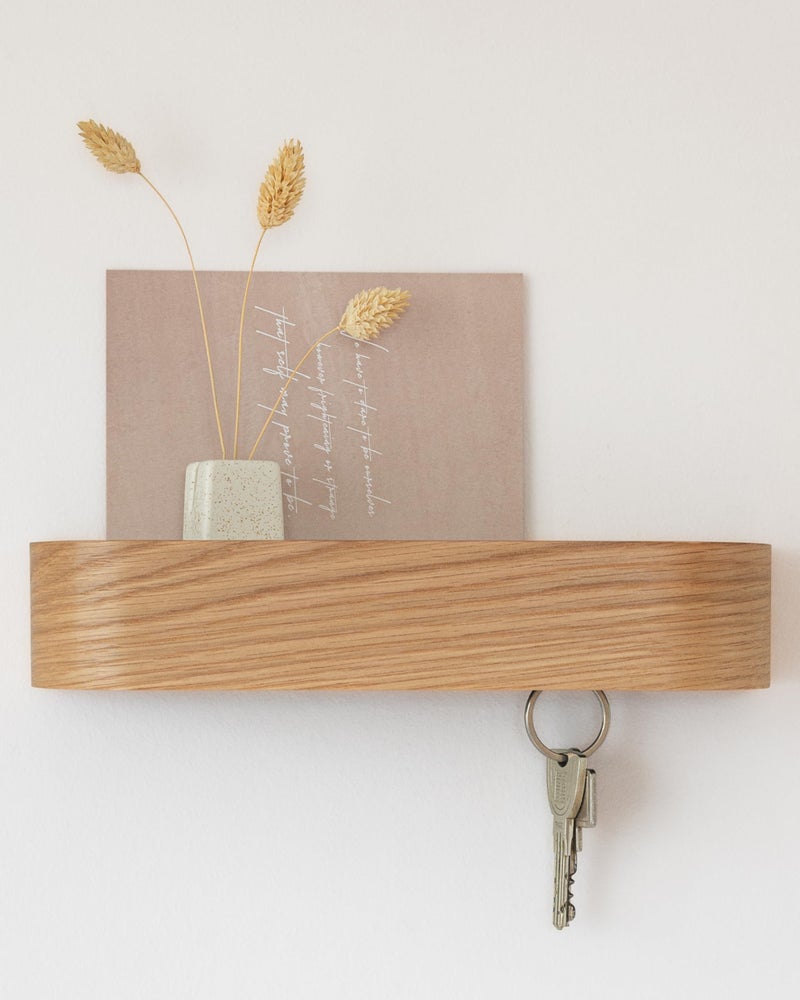 Kazai.Â® Key Holder 'Toke' | Minimalist Key Hook Design from Berlin | Modern Key Holder Wall Mount with Wooden Shelf | Key Rack for Wall as Entryway Organizer | Oak - Image 1
