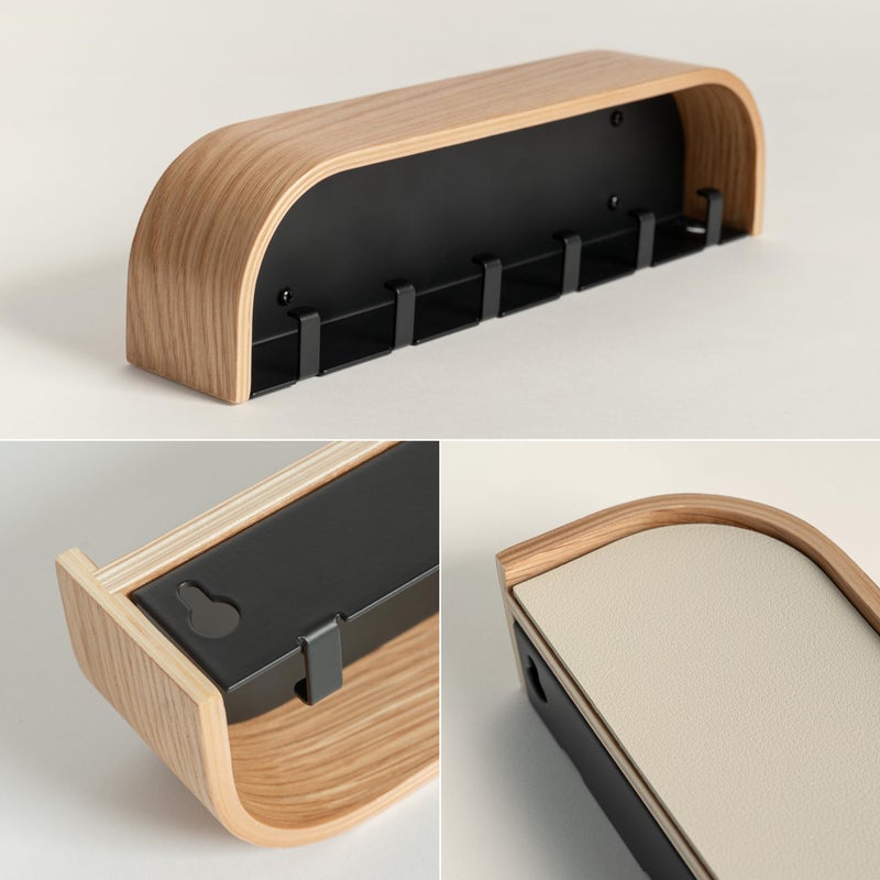 Kazai.Â® Key Holder 'Toke' | Minimalist Key Hook Design from Berlin | Modern Key Holder Wall Mount with Wooden Shelf | Key Rack for Wall as Entryway Organizer | Oak - Image 3