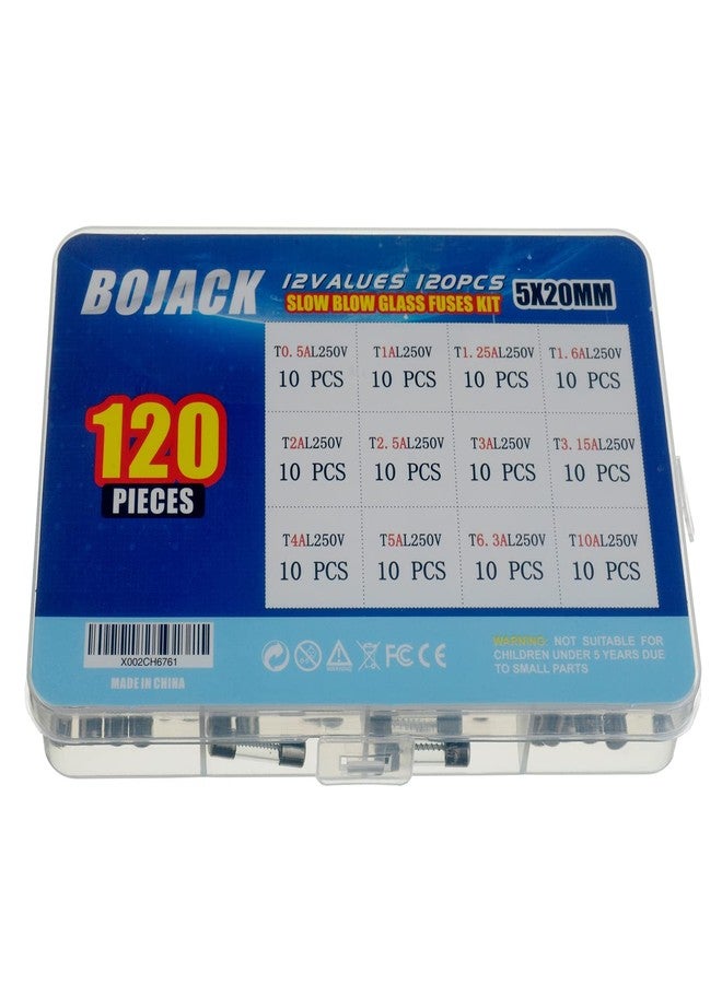 BOJACK 12 Values 120 pcs Slow Blow Glass Fuses Assortment Kit 5x20mm 250V T0.5A 1A 1.25A 1.6A 2A 2.5A 3A 3.15A 4A 5A 6.3A 10A packag in a Clear Plastic Box - Image 3