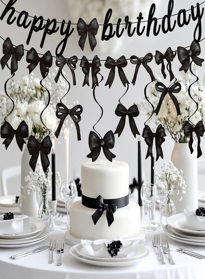 Haptda Black Bow Happy Birthday Banner Garland and Hanging Swirls for Girl Black Bow Coquette Birthday Party Decorations - Image 4