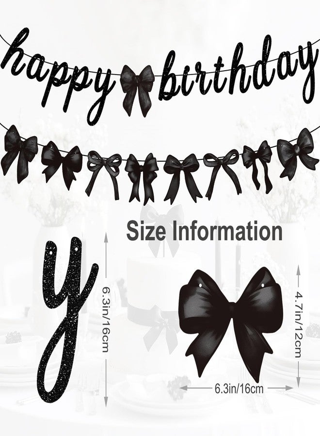 Haptda Black Bow Happy Birthday Banner Garland and Hanging Swirls for Girl Black Bow Coquette Birthday Party Decorations - Image 3