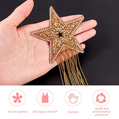FINGERINSPIRE 4 Colors Rhinestone Star Patche Iron on Patches with Chains Tassel Sparkling Clothes Repair Patches Fashion Appliques Badge for Clothing Dress Hat Bag Jacket Shoes Garment DIY Decoration - Image 3