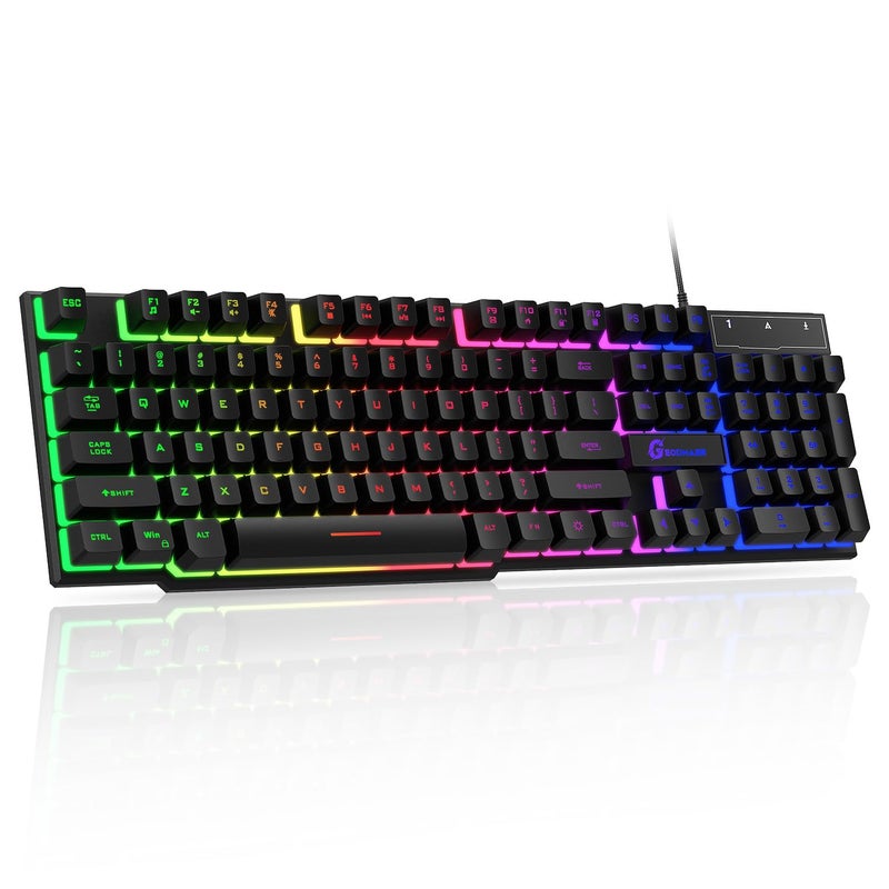 GEODMAER 104 Keys Gaming Keyboard, Full Size LED Backlit Wired Keyboard with Multimedia Keys, Anti-Ghosting, Spill-Resistant Membrane Gaming Keyboard for PC Laptop - Image 1
