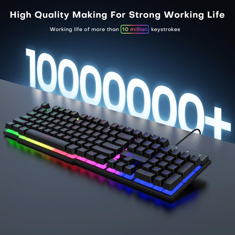 GEODMAER 104 Keys Gaming Keyboard, Full Size LED Backlit Wired Keyboard with Multimedia Keys, Anti-Ghosting, Spill-Resistant Membrane Gaming Keyboard for PC Laptop - Image 4