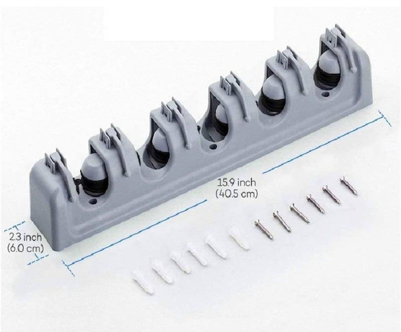 PUHBRHY 5 Slot Mop Holder and Broom Holder 5 Slot Position with 6 Hooks Brooms Holder Wall MountedPack of 1 - Image 2