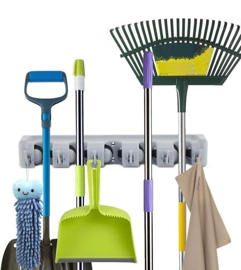 PUHBRHY 5 Slot Mop Holder and Broom Holder 5 Slot Position with 6 Hooks Brooms Holder Wall MountedPack of 1 - Image 5
