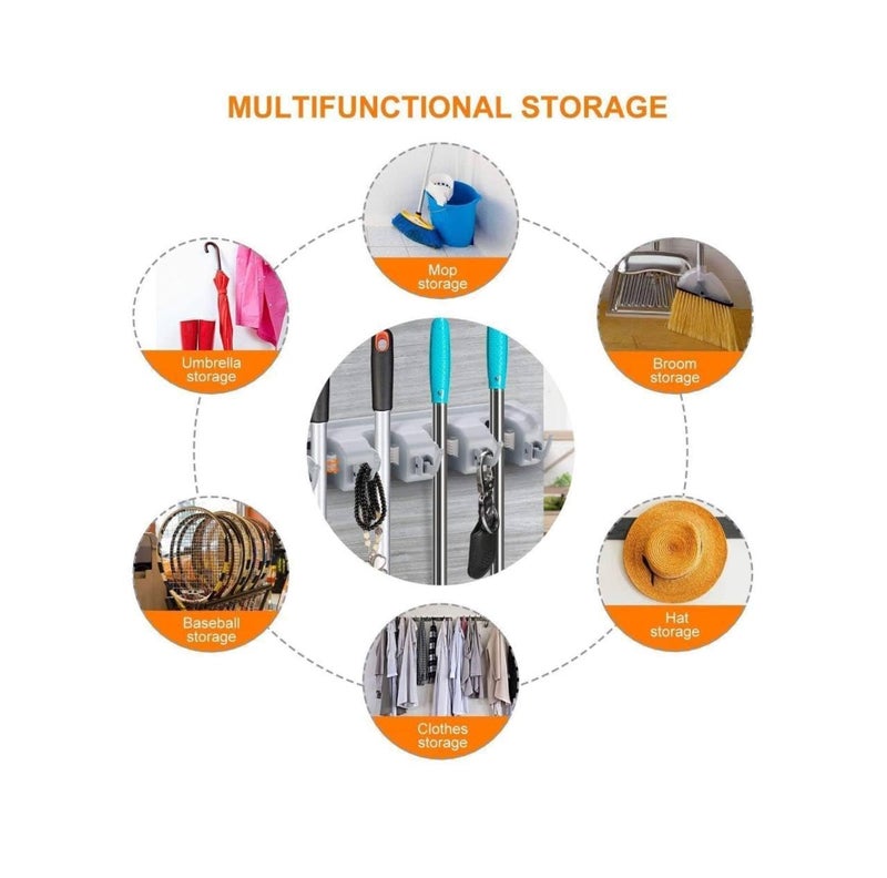PUHBRHY 5 Slot Mop Holder and Broom Holder 5 Slot Position with 6 Hooks Brooms Holder Wall MountedPack of 1 - Image 4