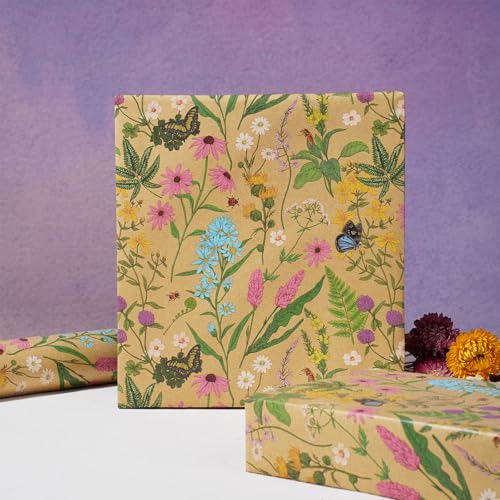 BIOBROWN Kraft Floral Wrapping Paper Roll - 17 Inches X 33 Feet (47 sq. ft. ttl.) Wildflower Design Flower Gift Wrap for Mother's Day, Wedding, Bridal Shower, Birthday, Engagement - Image 4
