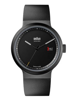 BRAUN Braun Swiss Made 3-Hand Automatic Analogue Mens Watch with Date, Black Dial and Black Rubber Strap, 40mm Gun Metal Gray Stainless Steel Case, Model BN0279BKGNG 