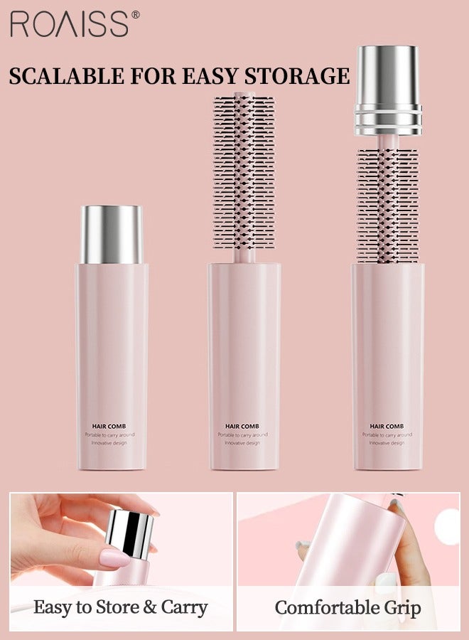 roaiss 3Pcs Portable Travel Hair Brush Set, Round Curly Hair Brush, Mini Carry Massage Comb and Folding Straightening Comb Travel Size for Girls and Women for Detangling, Blow Drying, Hair Styling, Pink - Image 3