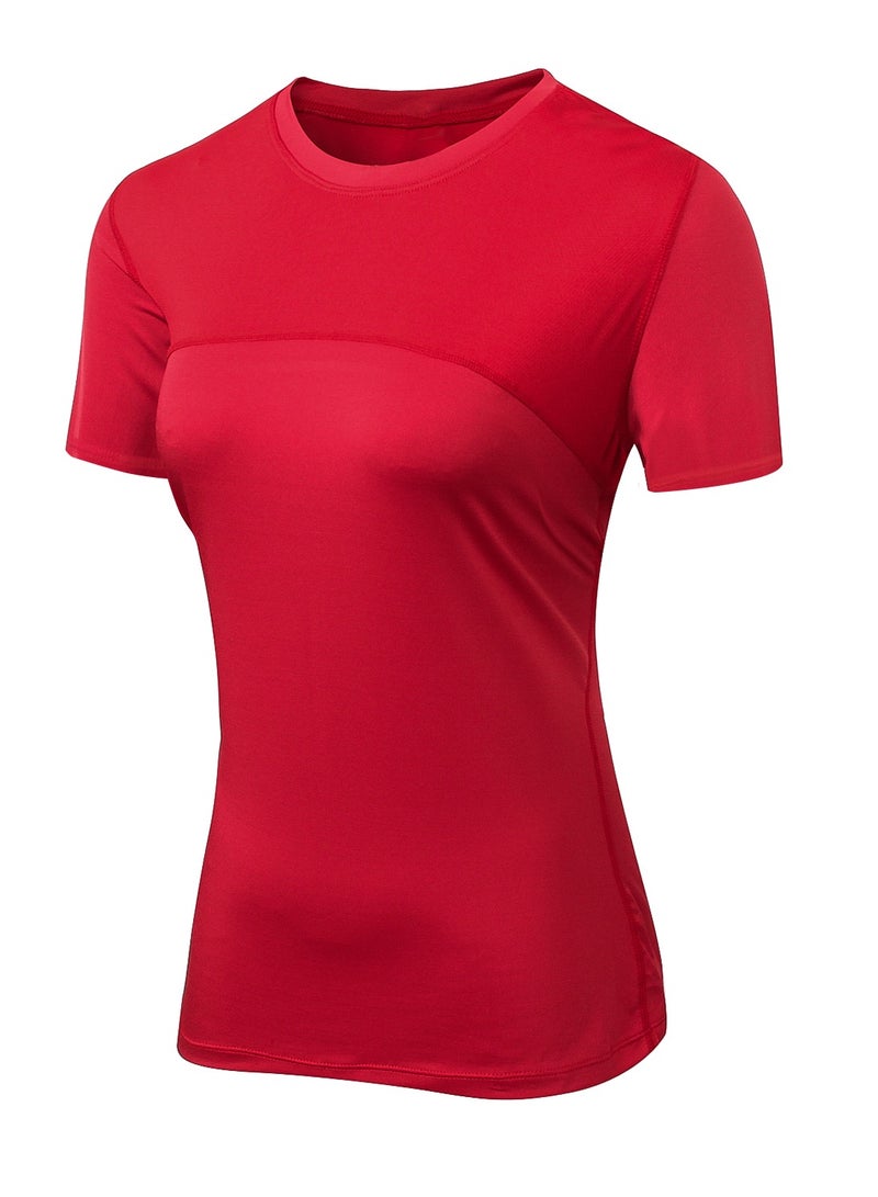 Loquat Women Quick Dry Breathable Elastic T-Shirt Red - Image 1