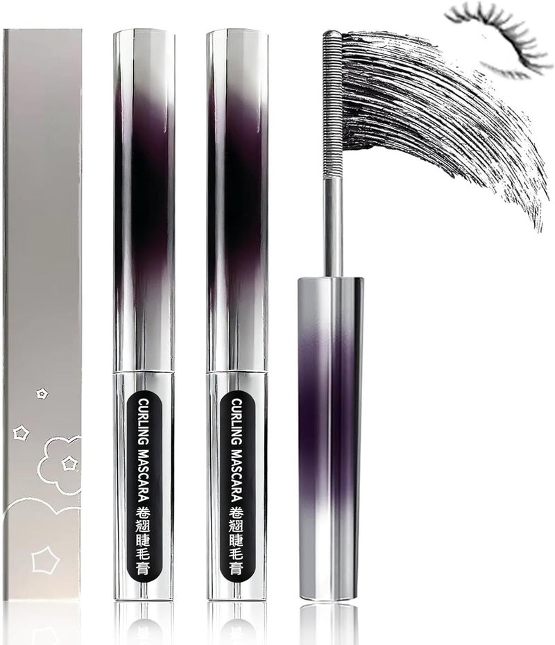 2 Stick Mascara BlackIron Wand Waterproof With Metal Brush3D Curling Tubing Natural Volume Boost Mascara For Volumizing Fuller LashesQuickDrying and SmudgeProof