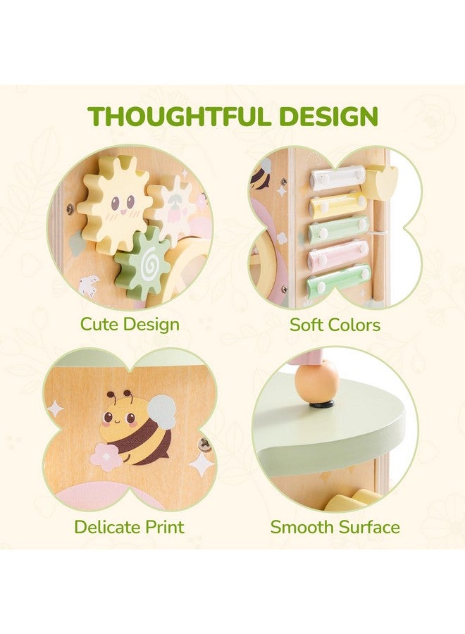 ROBUD Wooden Activity Cube, Educational Wooden Toys with 7 Functional Areas, Montessori Toys for 1+ Year Old Boys & Girls, Flower Bush Theme - Image 4