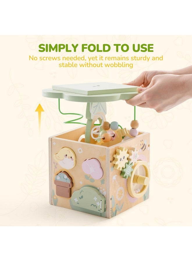 ROBUD Wooden Activity Cube, Educational Wooden Toys with 7 Functional Areas, Montessori Toys for 1+ Year Old Boys & Girls, Flower Bush Theme - Image 5