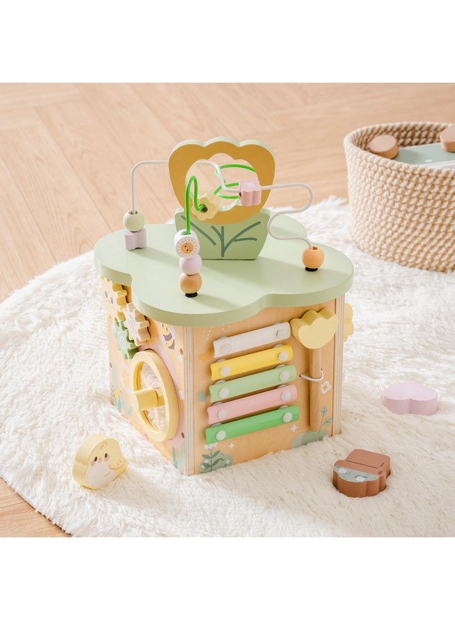 ROBUD Wooden Activity Cube, Educational Wooden Toys with 7 Functional Areas, Montessori Toys for 1+ Year Old Boys & Girls, Flower Bush Theme - Image 2