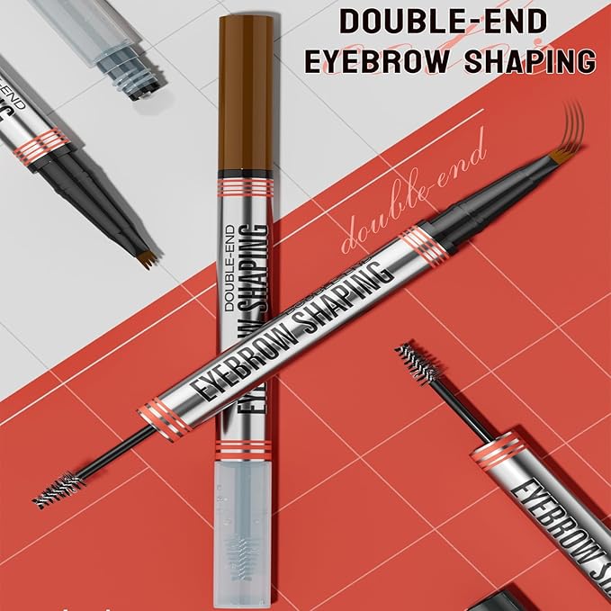 2 PCS Brown Eyebrow Pen and Eyebrow Gel 2in1 Brow Pen with 4Fork Tip Waterproof Brow Gel for Defined Natural Brows for Shaping and Filling Sparse Areas Natural Brow Dark Light Brown - Image 4