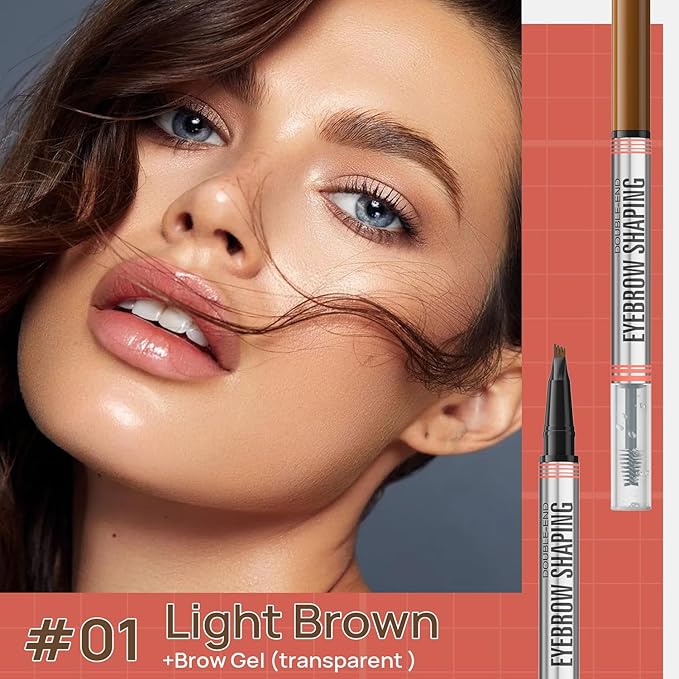 2 PCS Brown Eyebrow Pen and Eyebrow Gel 2in1 Brow Pen with 4Fork Tip Waterproof Brow Gel for Defined Natural Brows for Shaping and Filling Sparse Areas Natural Brow Dark Light Brown - Image 2