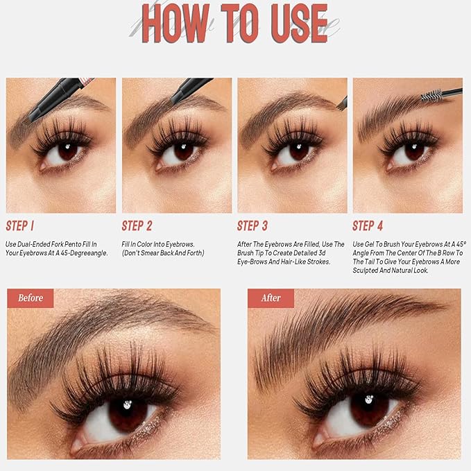 2 PCS Brown Eyebrow Pen and Eyebrow Gel 2in1 Brow Pen with 4Fork Tip Waterproof Brow Gel for Defined Natural Brows for Shaping and Filling Sparse Areas Natural Brow Dark Light Brown - Image 5