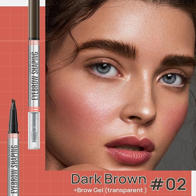 2 PCS Brown Eyebrow Pen and Eyebrow Gel 2in1 Brow Pen with 4Fork Tip Waterproof Brow Gel for Defined Natural Brows for Shaping and Filling Sparse Areas Natural Brow Dark Light Brown - Image 3
