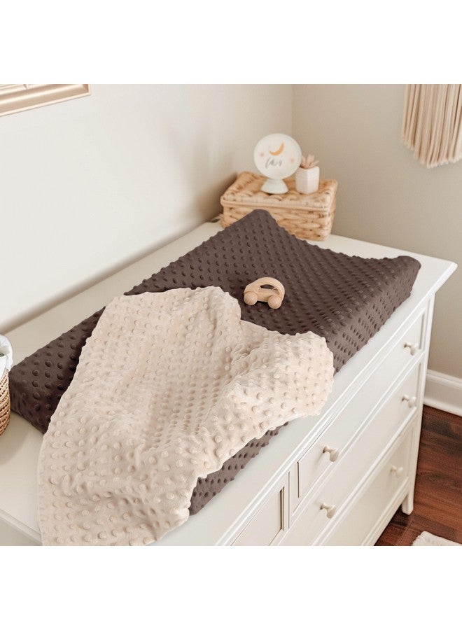 Susurration 2Pack Changing Pad Covers Super Soft Minky Dots Plush Changing Table Covers 33x17x7in Breathable Changing Pad Sheets for Unisex Baby Girls and Boys (Beige&Brown) - Image 4