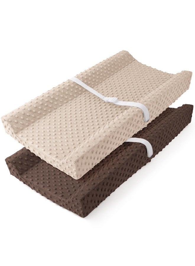 Susurration 2Pack Changing Pad Covers Super Soft Minky Dots Plush Changing Table Covers 33x17x7in Breathable Changing Pad Sheets for Unisex Baby Girls and Boys (Beige&Brown) - Image 1