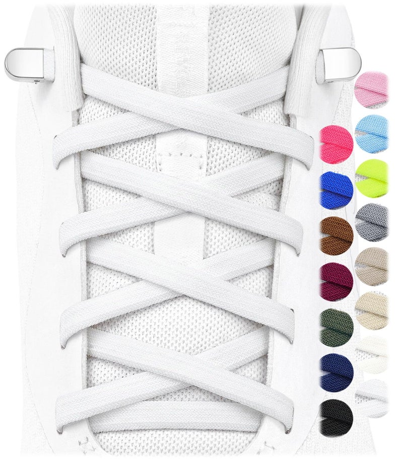 Stepace 2 Pairs Elastic No Tie Shoe Laces for Kids and Adults Sneakers, Stretch Flat Tieless Shoestrings White 120 - Image 1