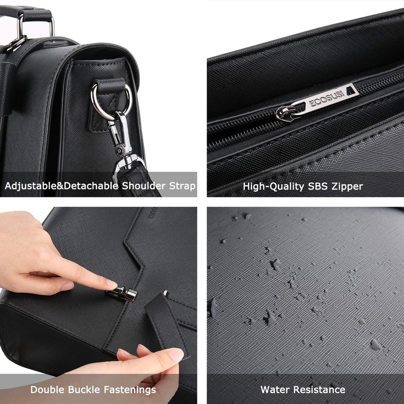 ECOSUSI Laptop Messenger Bag Briefcase for Women Satchel Handbags 15.6 inch Laptop Bag Crossbody Purse with Padded Compartment for Office Travel College, Black - Image 3