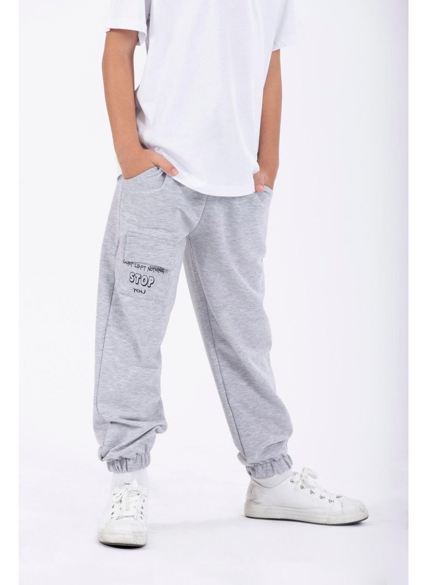 Zepkids - Don't Left Nothing Stop You Text Printed Gray Color Boy Tracksuit Single Bottom - Image 1