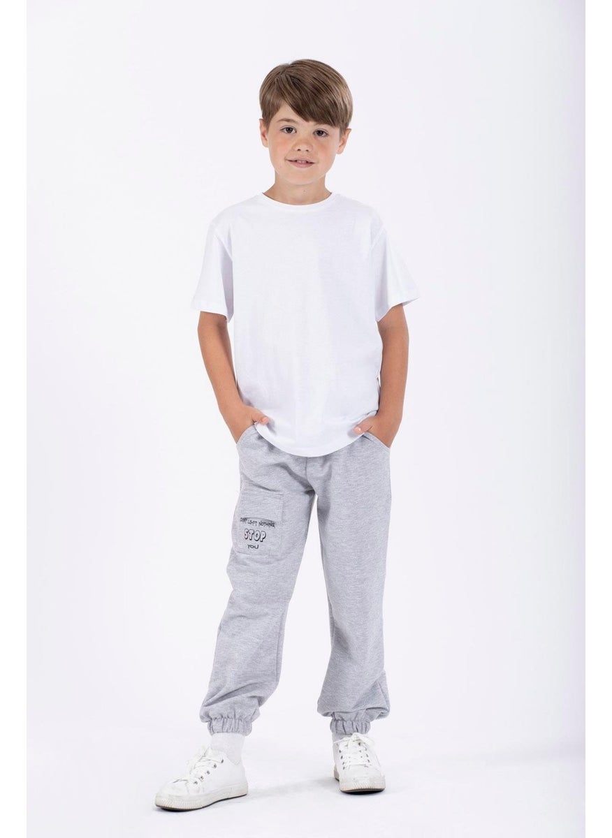 Zepkids - Don't Left Nothing Stop You Text Printed Gray Color Boy Tracksuit Single Bottom - Image 1