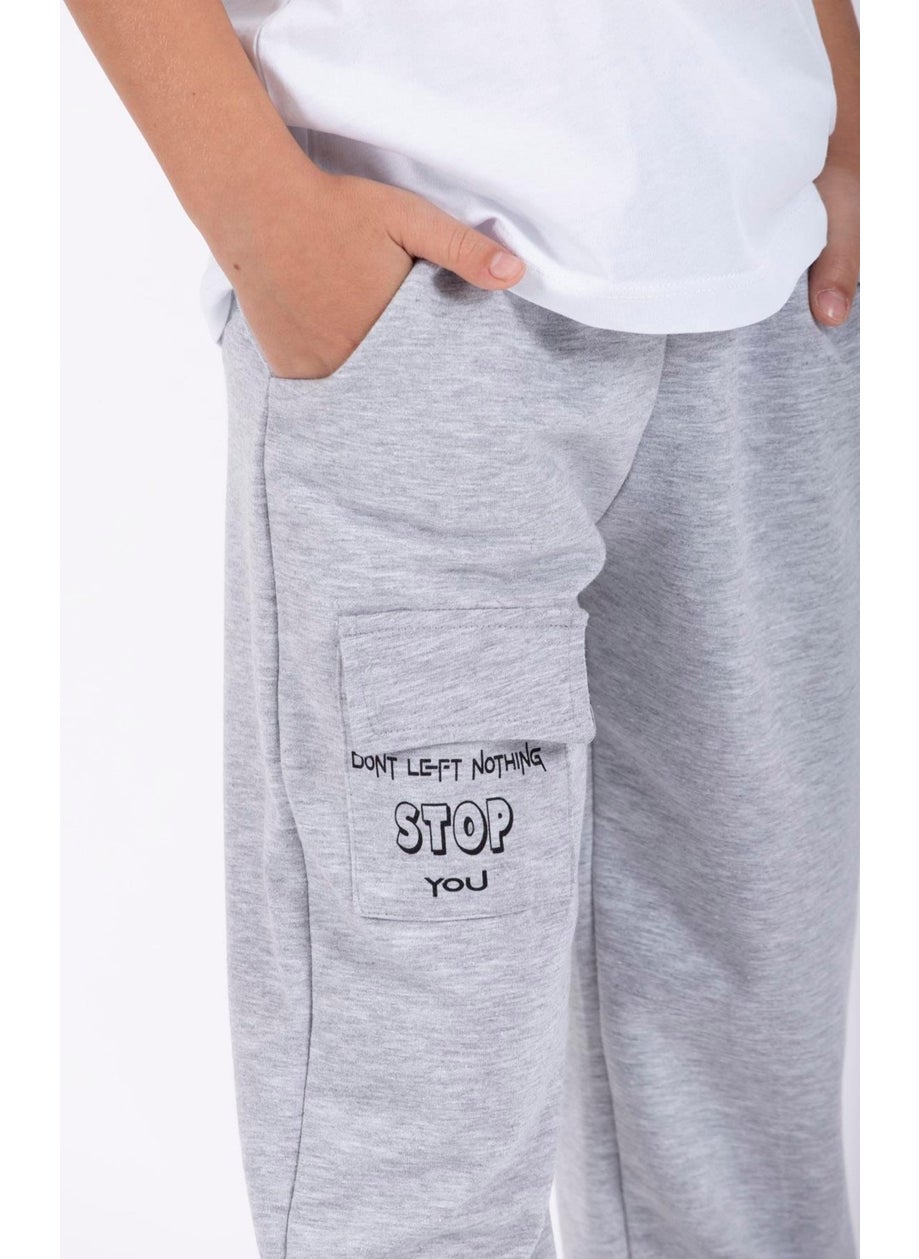 Zepkids - Don't Left Nothing Stop You Text Printed Gray Color Boy Tracksuit Single Bottom - Image 1