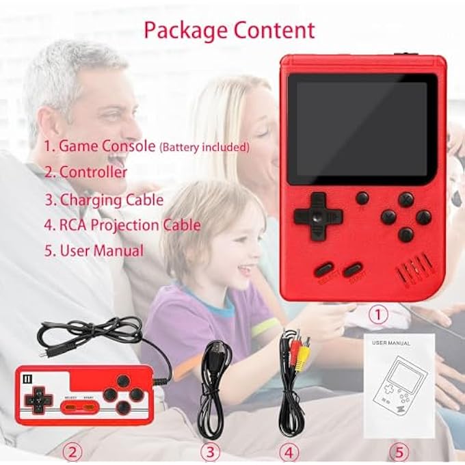 HANDHELD GAME CONSOLE, PORTABLE RETRO 500 VIDEO GAMES IN 1, SUPPORT TWO PLAYERS PORTABLE GAMING CONSOLE WITH FC GAMES, 1000 MAH CAPACITY BATTERY, RED - Image 3