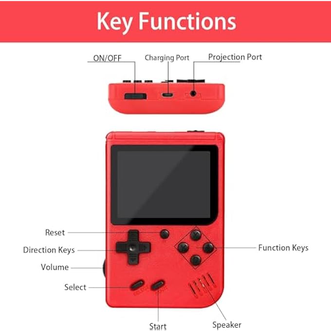 HANDHELD GAME CONSOLE, PORTABLE RETRO 500 VIDEO GAMES IN 1, SUPPORT TWO PLAYERS PORTABLE GAMING CONSOLE WITH FC GAMES, 1000 MAH CAPACITY BATTERY, RED - Image 4