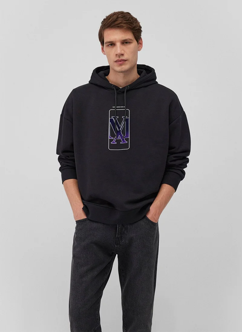 مافي MAVİ LOGO PRINTED HOODIE Black