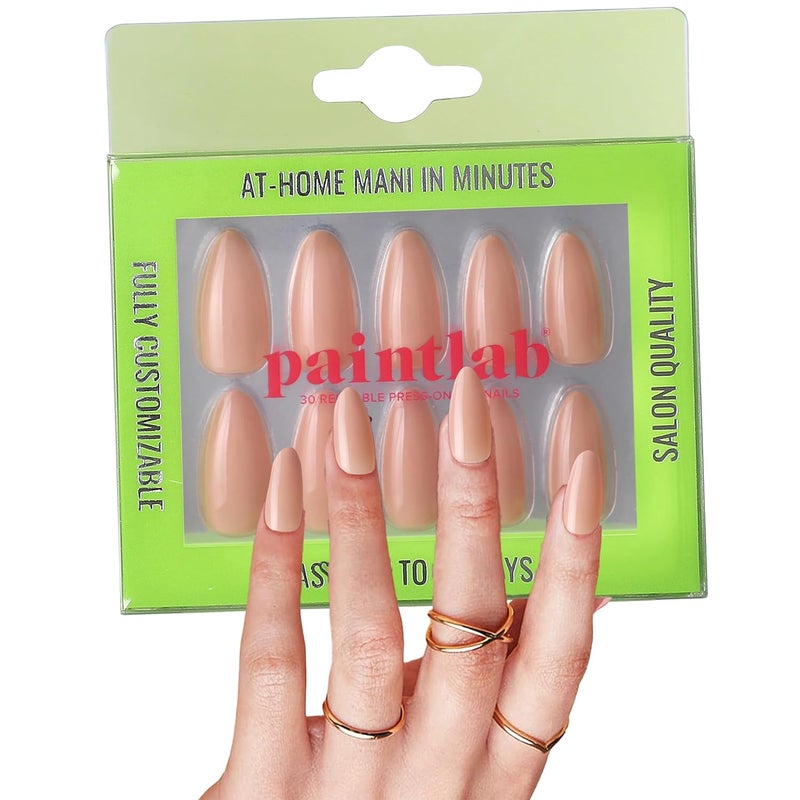 PaintLab Press-On Nails Manicure Kit, Nude 2, 30-Piece Set, Long-Lasting Fake Nails with Glue, File, Prep Pad & Cuticle Stick