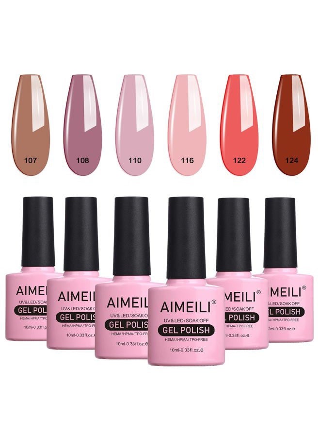 AIMEILI مجموعة طلاء الأظافر الجل لشتاء، طلاء جل بلون البشرة الطبيعي الوردي العاري، مجموعة هدايا لعيد الأم مكونة من 6 قطع سعة 10 مل - مجموعة 30 - Image 1