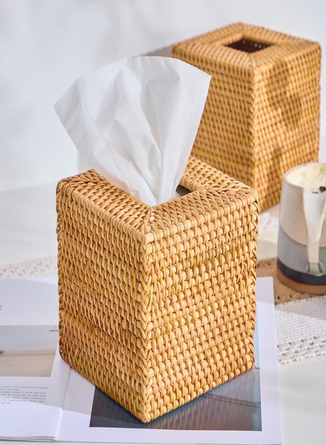 Kmelep Hand-Woven Rattan Tissue Box Cover, Square Wicker Tissue Holder, Natural Woven Facial Napkin Holder - Image 5